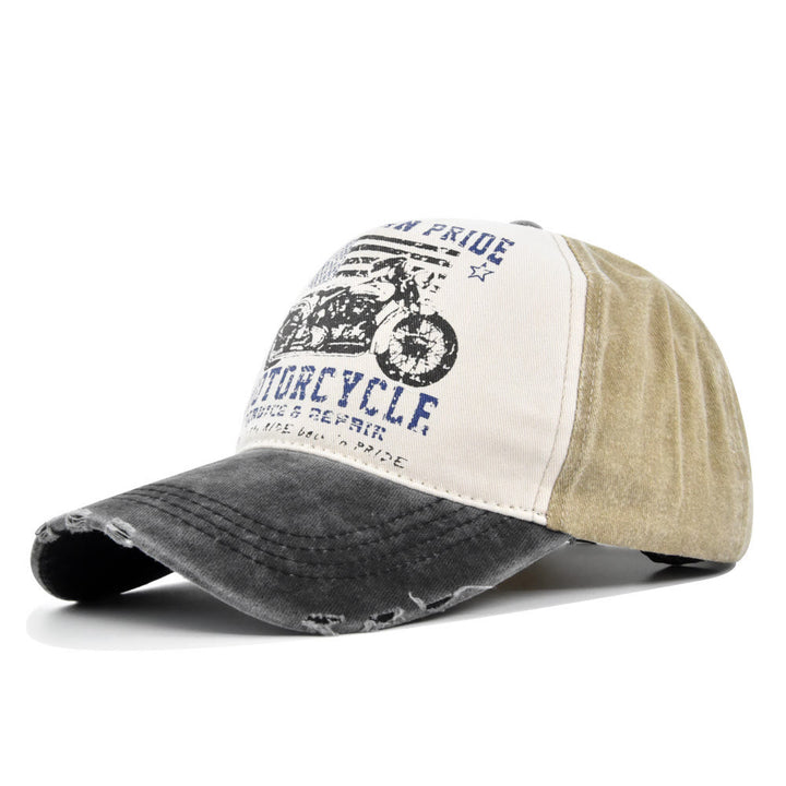 Baseballkappe im Vintage-Stil mit Motorrad-Print und Farbblock-Design - Stil Nr. 2 - Verstellbar (21 1/4''-23 5/8'') - image 1