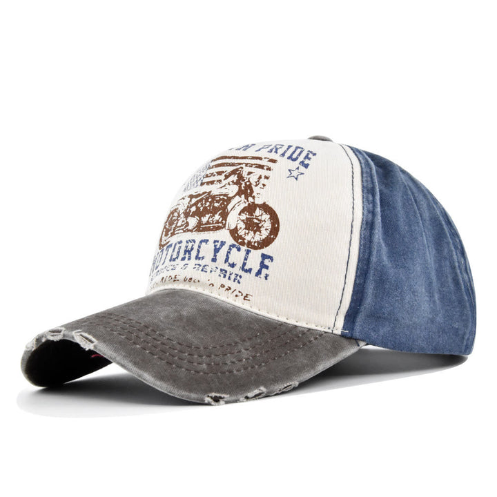 Baseballkappe im Vintage-Stil mit Motorrad-Print und Farbblock-Design - Stil Nr. 1 - Verstellbar (21 1/4''-23 5/8'') - image 0
