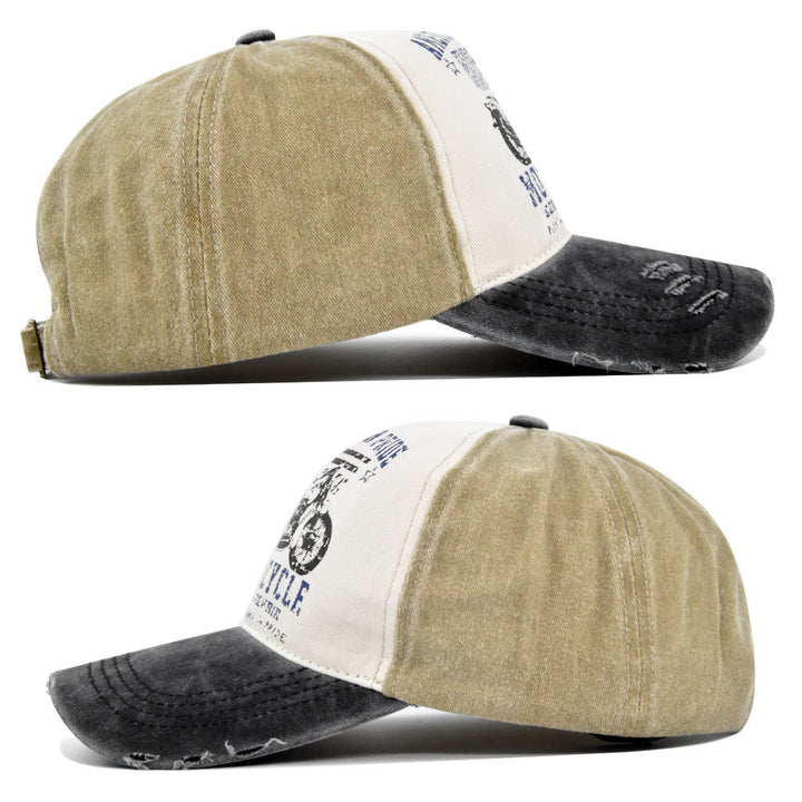 Baseballkappe im Vintage-Stil mit Motorrad-Print und Farbblock-Design - image 3