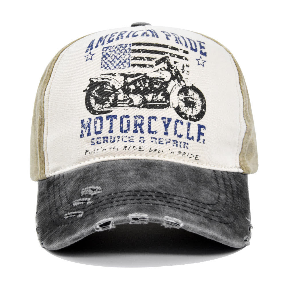Baseballkappe im Vintage-Stil mit Motorrad-Print und Farbblock-Design - image 2