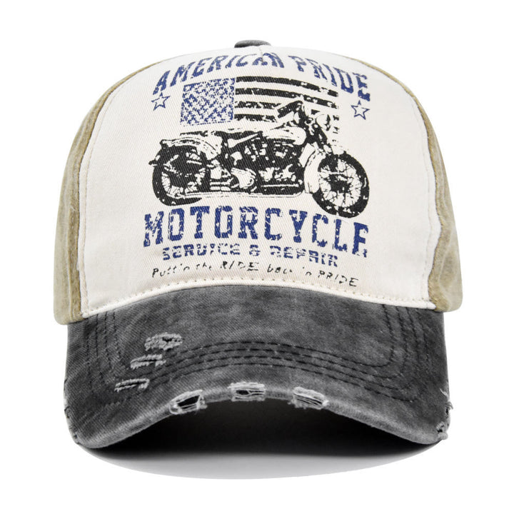Baseballkappe im Vintage-Stil mit Motorrad-Print und Farbblock-Design - image 2