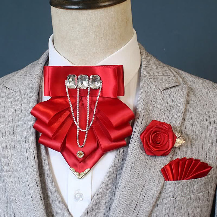 3-teiliges Set aus auffälligen Strassblumen-Corsagen und Fliegen - Rot - image 7