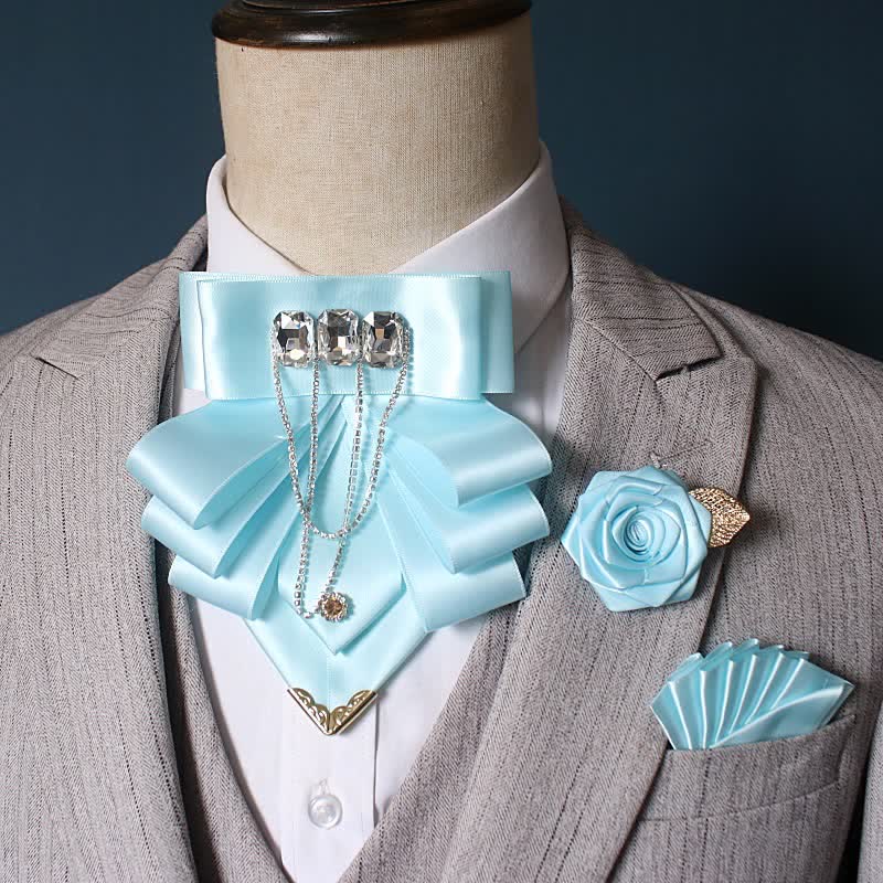 3-teiliges Set aus auffälligen Strassblumen-Corsagen und Fliegen - Himmelblau - image 4