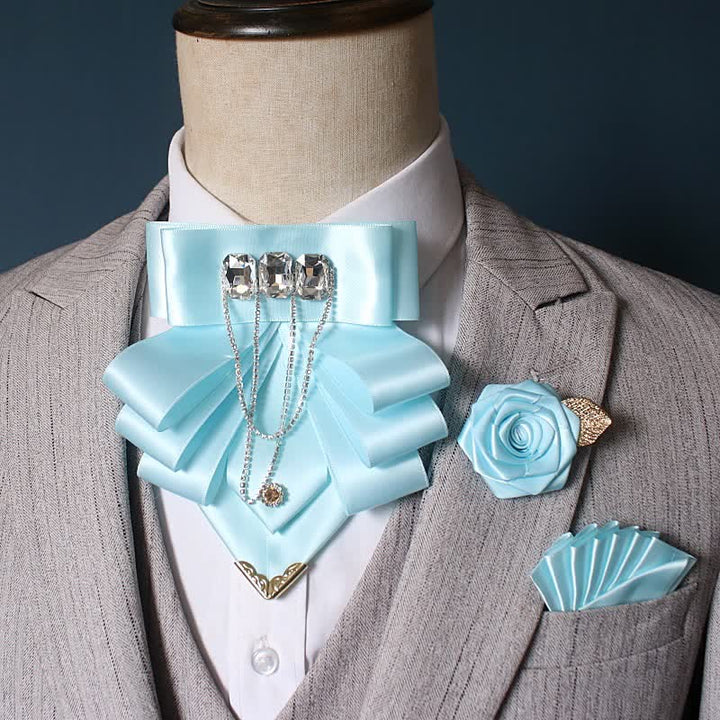 3-teiliges Set aus auffälligen Strassblumen-Corsagen und Fliegen - Himmelblau - image 4