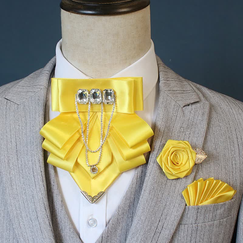 3-teiliges Set aus auffälligen Strassblumen-Corsagen und Fliegen - Gelb - image 8