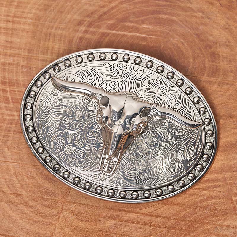 Herren-Ledergürtel mit silberner Longhorn-Bullhead-Schnalle und ovaler Schnalle - image 1