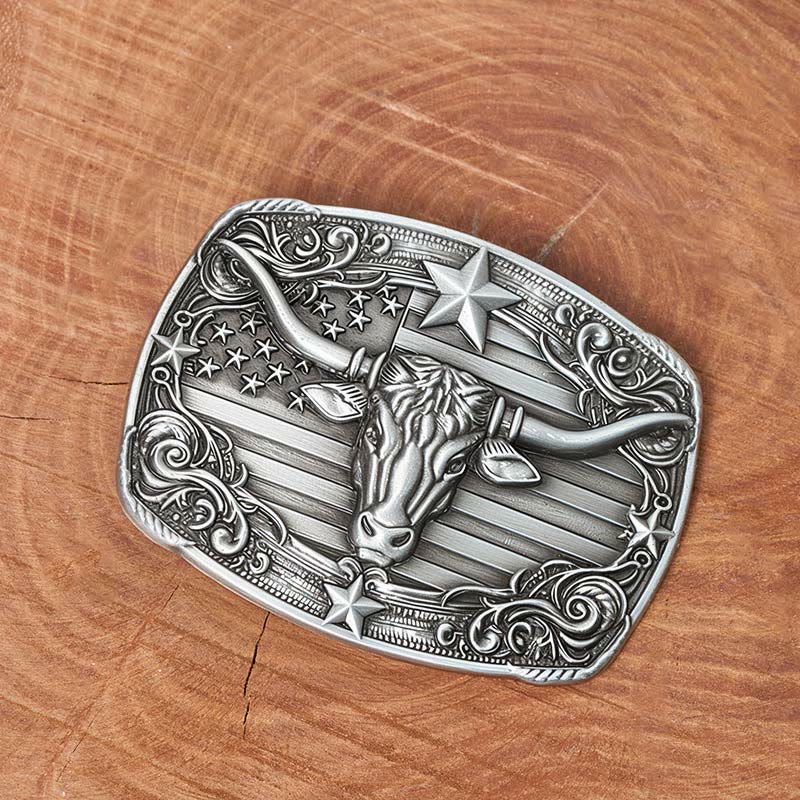 Herren-Ledergürtel im Vintage-Stil mit Sternenstreifen, Flaggenmotiv und Longhorn-Bullenmotiv, Schnalle - image 1