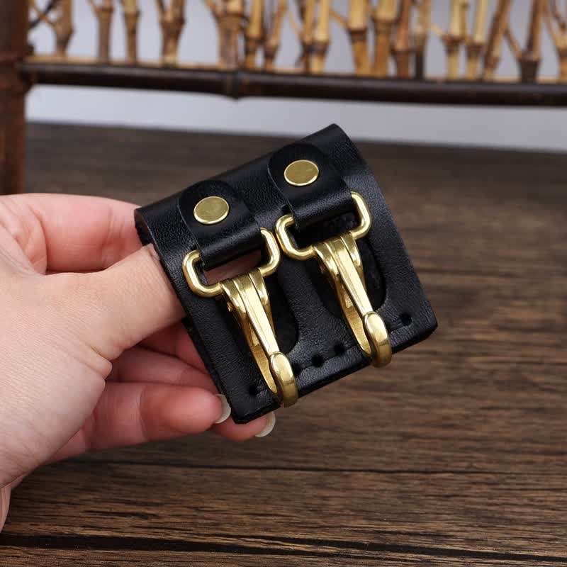 Doppelte Metallhaken, Gürtelschlaufe, Leder-Schlüsselhalter - Schwarz - image 0