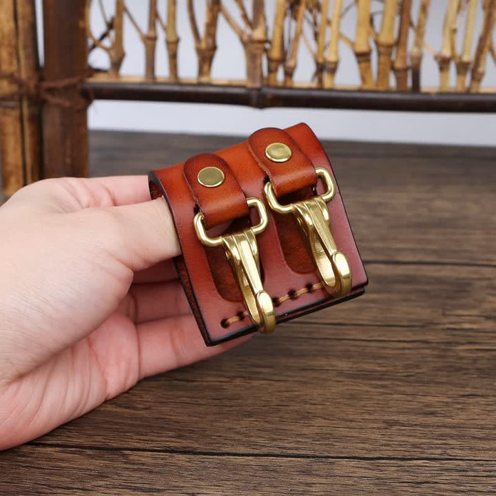 Doppelte Metallhaken, Gürtelschlaufe, Leder-Schlüsselhalter - Orange - image 12