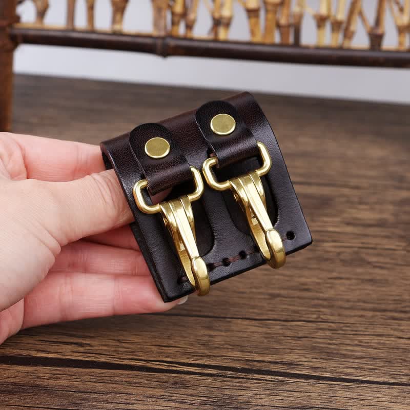 Doppelte Metallhaken, Gürtelschlaufe, Leder-Schlüsselhalter - Dunkelbraun - image 8