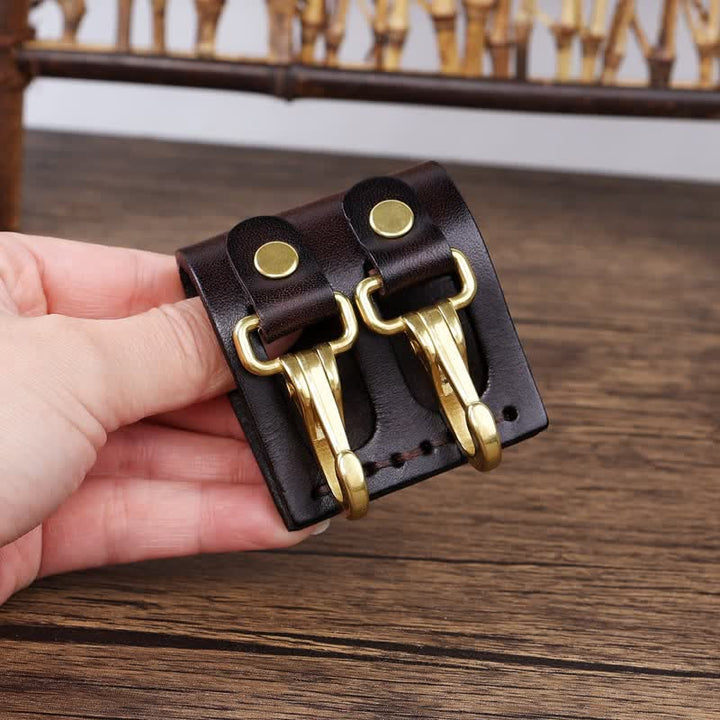 Doppelte Metallhaken, Gürtelschlaufe, Leder-Schlüsselhalter - Dunkelbraun - image 8
