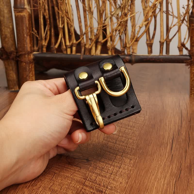 Robuster Schlüsselhalter aus Leder mit D-Ring-Gürtelschlaufe und Clip - Dunkelbraun - image 5