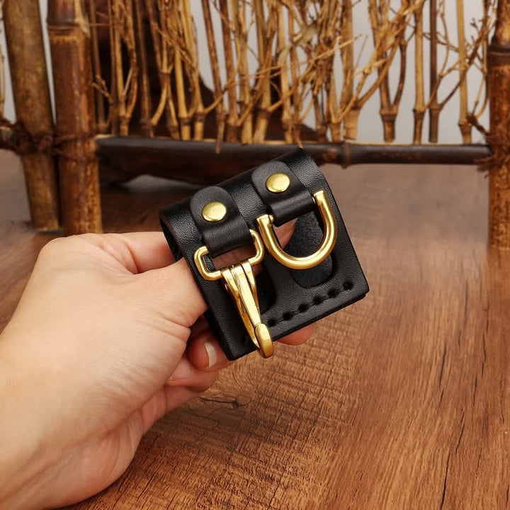 Robuster Schlüsselhalter aus Leder mit D-Ring-Gürtelschlaufe und Clip - Schwarz - image 0