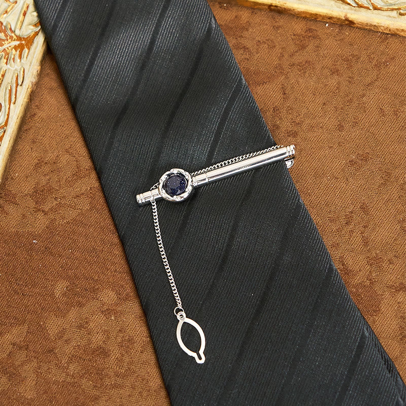 Luxuriöses Krawatten-Set für Herren aus blauem Sandstein: Krawattenklammer, Manschettenknöpfe und Krawatten - image 2