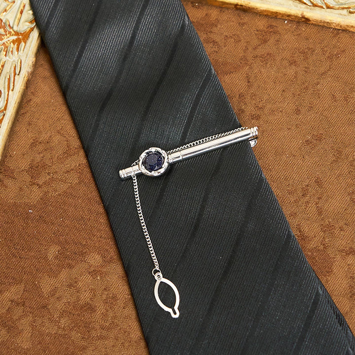 Luxuriöses Krawatten-Set für Herren aus blauem Sandstein: Krawattenklammer, Manschettenknöpfe und Krawatten - image 2