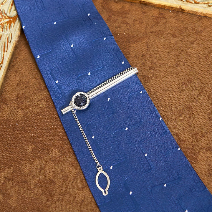 Luxuriöses Krawatten-Set für Herren aus blauem Sandstein: Krawattenklammer, Manschettenknöpfe und Krawatten - image 4