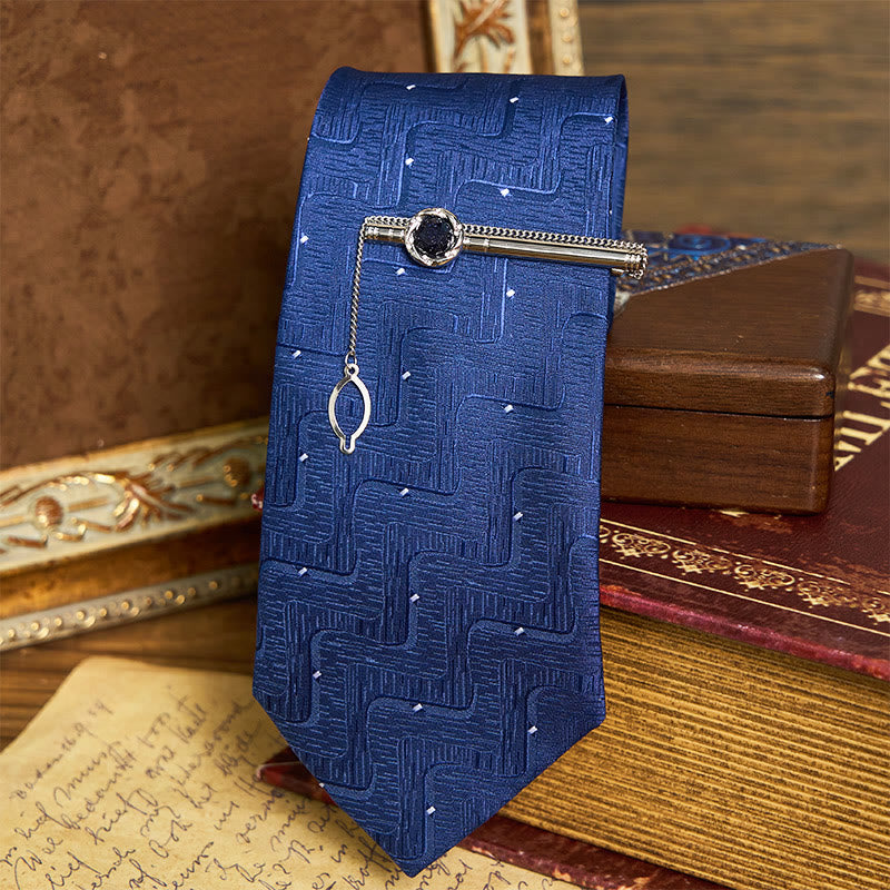 Luxuriöses Krawatten-Set für Herren aus blauem Sandstein: Krawattenklammer, Manschettenknöpfe und Krawatten - Stil Nr. 2 - image 3