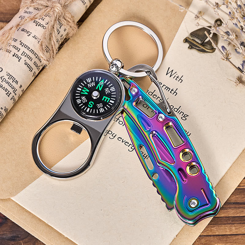 3-in-1 Multifunktionskompass, farbenfrohes Klappmesser, Schlüsselanhänger - Bunt - image 0