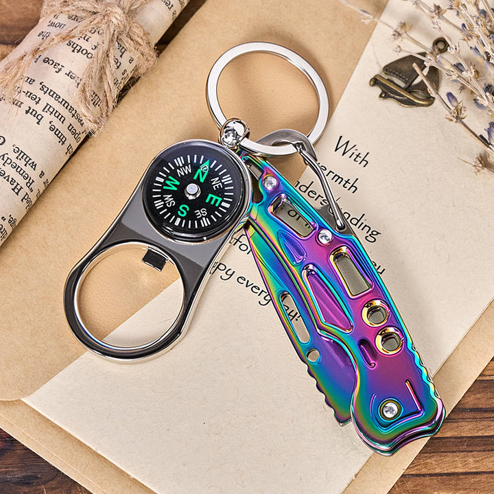 3-in-1 Multifunktionskompass, farbenfrohes Klappmesser, Schlüsselanhänger - Bunt - image 0
