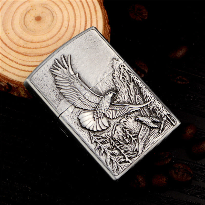 Messing Retro Eagle Relief Butanfeuerzeug - Silber - image 3