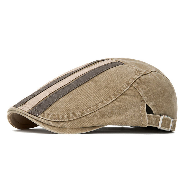 Sommerliche Vintage-Baskenmütze mit gewaschenem, gestreiftem Patchwork-Muster - Khaki - Verstellbar (22"-24") - image 6