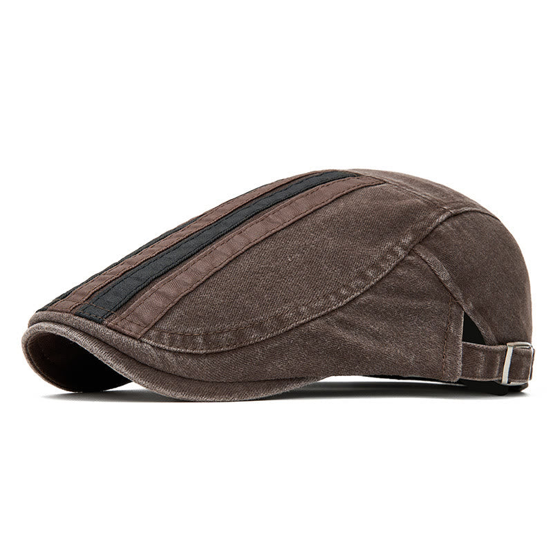 Sommerliche Vintage-Baskenmütze mit gewaschenem, gestreiftem Patchwork-Muster - Kaffee - Verstellbar (22"-24") - image 7