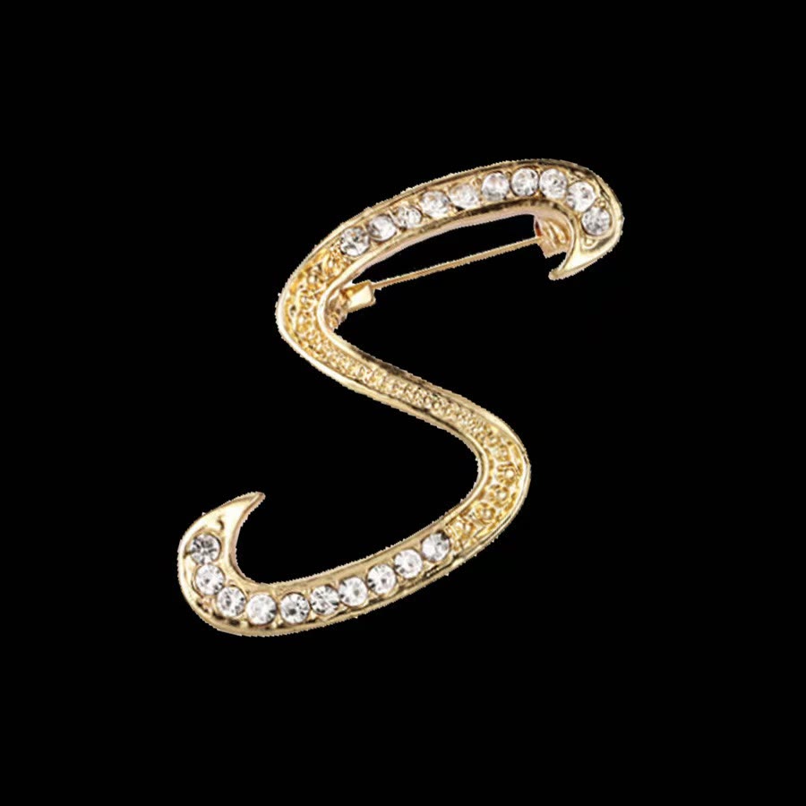 Brosche mit Diamantenbesatz an Initialen aus Gold und Silber - Golden - S - image 16
