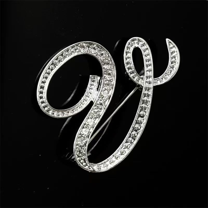Brosche mit Diamantenbesatz an Initialen aus Gold und Silber - Silber - V - image 43
