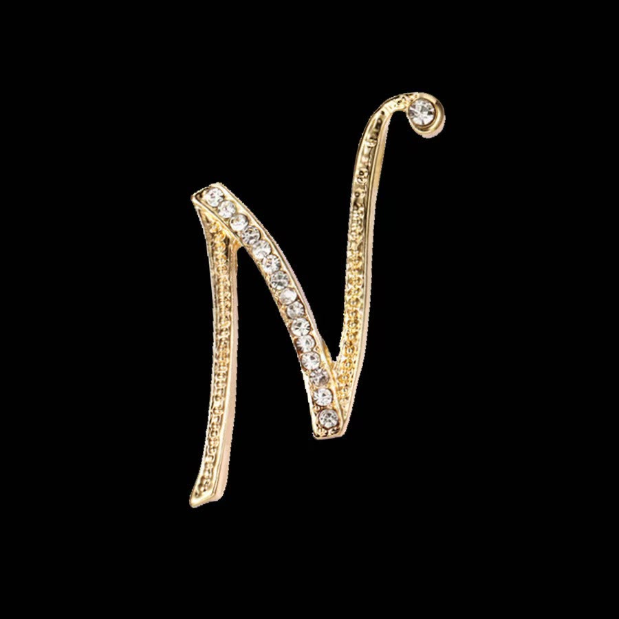 Brosche mit Diamantenbesatz an Initialen aus Gold und Silber - Golden - N - image 11
