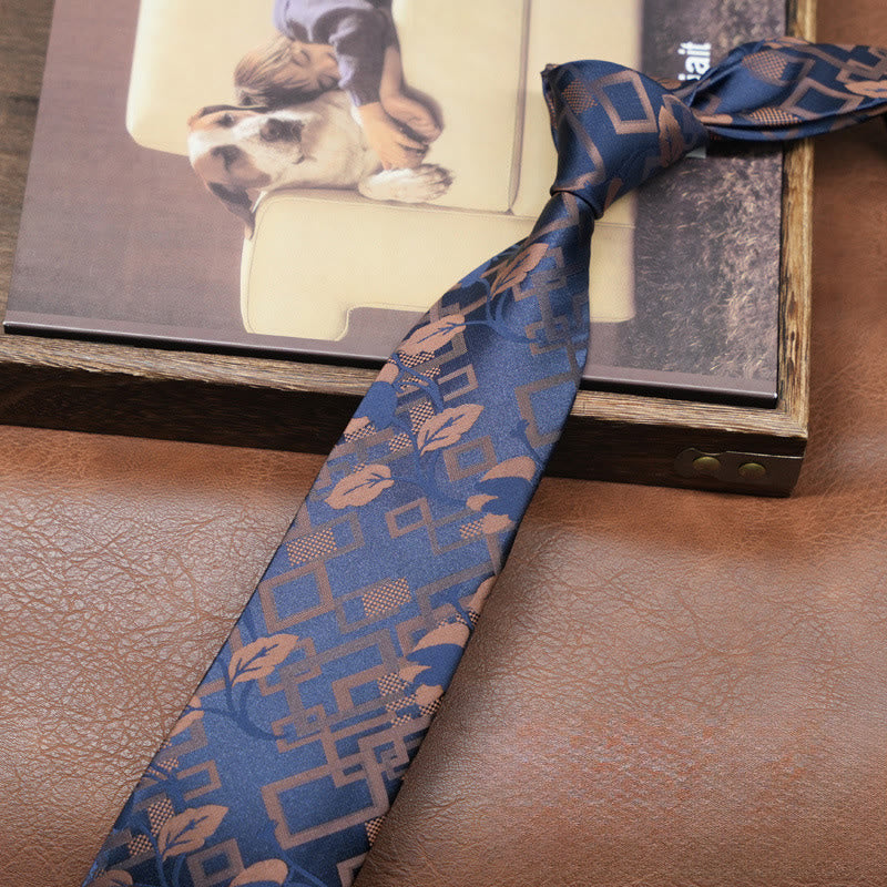 Herren-Krawatte im Retro-Stil mit geometrischem Blumenmuster, marineblau - Marineblau - image 0