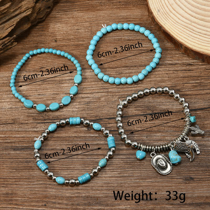 4-teiliges Armbandset aus türkisfarbenem Leder im Western-Stil - image 2