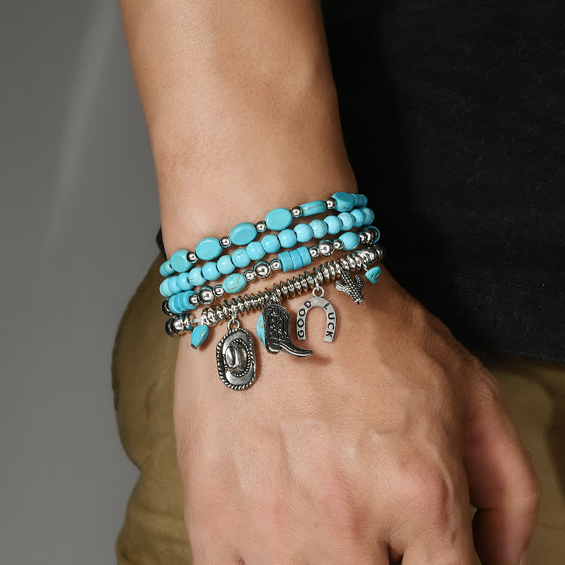 4-teiliges Armbandset aus türkisfarbenem Leder im Western-Stil - image 1