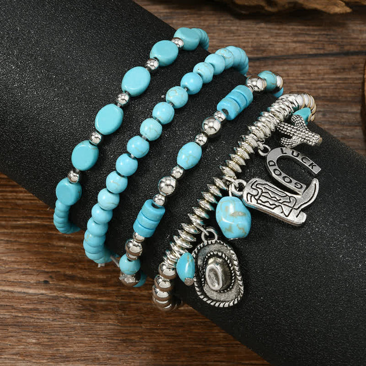 4-teiliges Armbandset aus türkisfarbenem Leder im Western-Stil - image 3