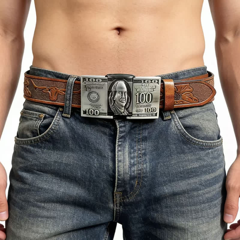 Ledergürtel für Herren in Form eines US-Dollar-Scheins mit verstecktem Petroleumfeuerzeug - image 1