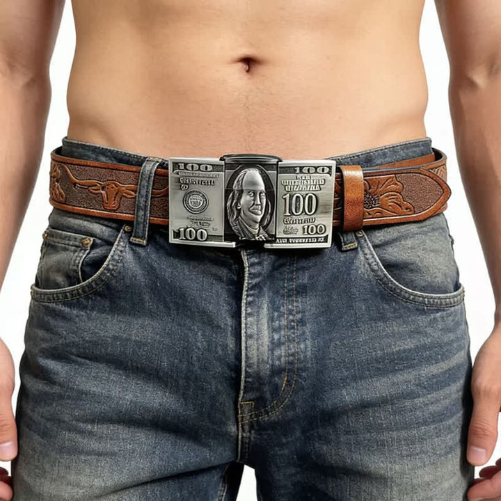 Ledergürtel für Herren in Form eines US-Dollar-Scheins mit verstecktem Petroleumfeuerzeug - image 1