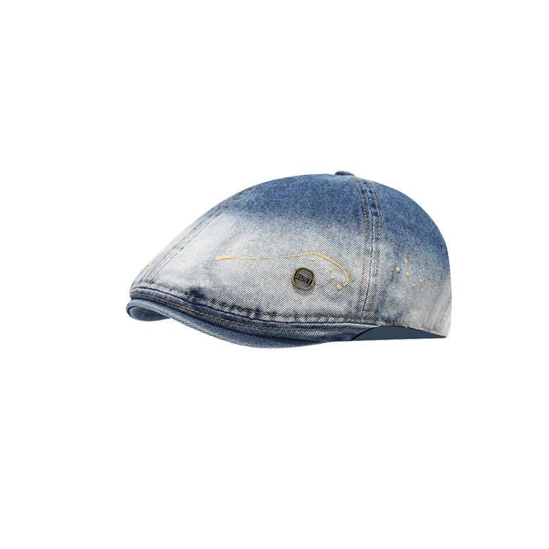 Verwaschene, farbverlaufende, abgenutzte Künstler-Denim-Baskenmütze - Dunkelblau - Verstellbar (21 1/4"-22 7/8") - image 0
