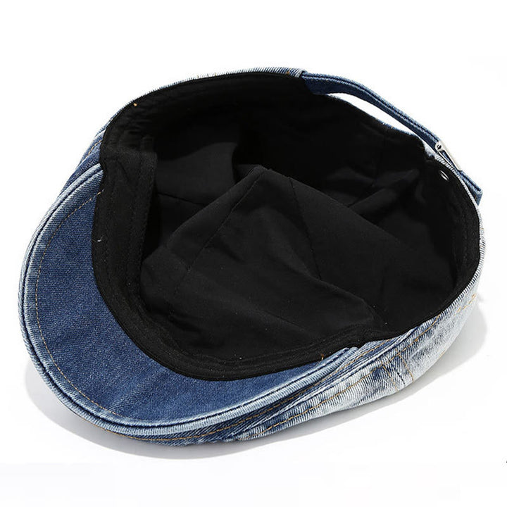 Verwaschene, farbverlaufende, abgenutzte Künstler-Denim-Baskenmütze - image 4