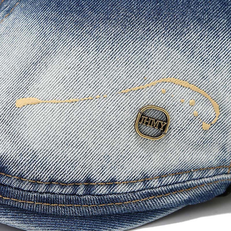 Verwaschene, farbverlaufende, abgenutzte Künstler-Denim-Baskenmütze - image 2