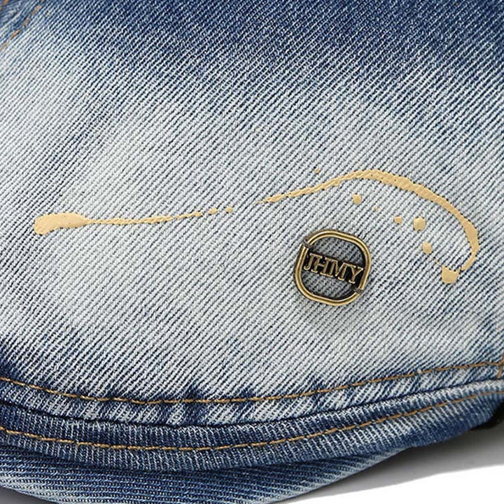 Verwaschene, farbverlaufende, abgenutzte Künstler-Denim-Baskenmütze - image 2