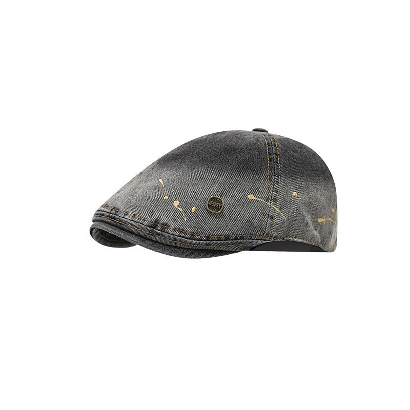 Verwaschene, farbverlaufende, abgenutzte Künstler-Denim-Baskenmütze - Schwarz - Verstellbar (21 1/4"-22 7/8") - image 6