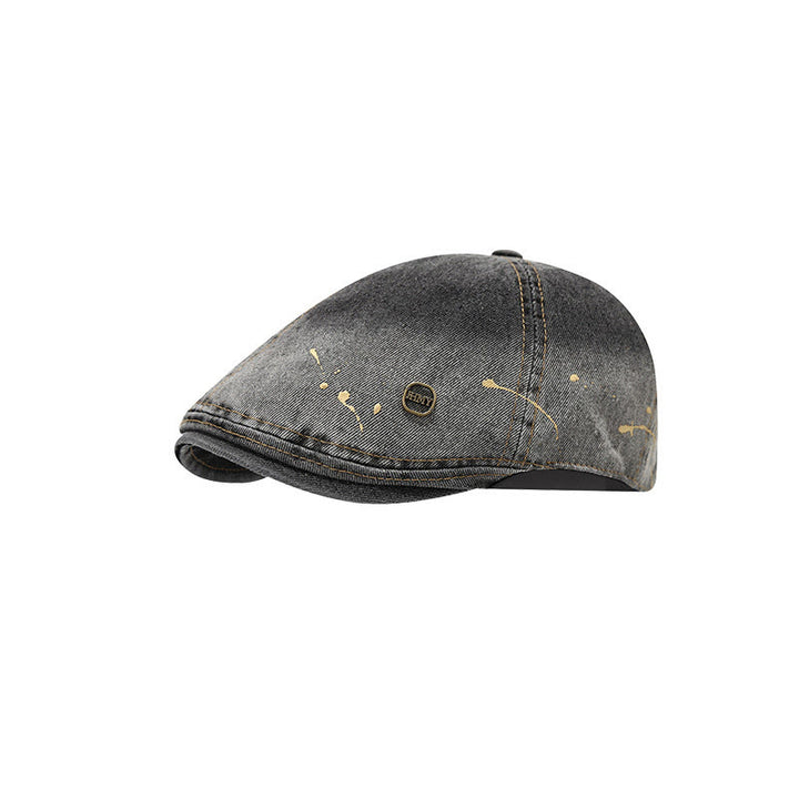 Verwaschene, farbverlaufende, abgenutzte Künstler-Denim-Baskenmütze - Schwarz - Verstellbar (21 1/4"-22 7/8") - image 6