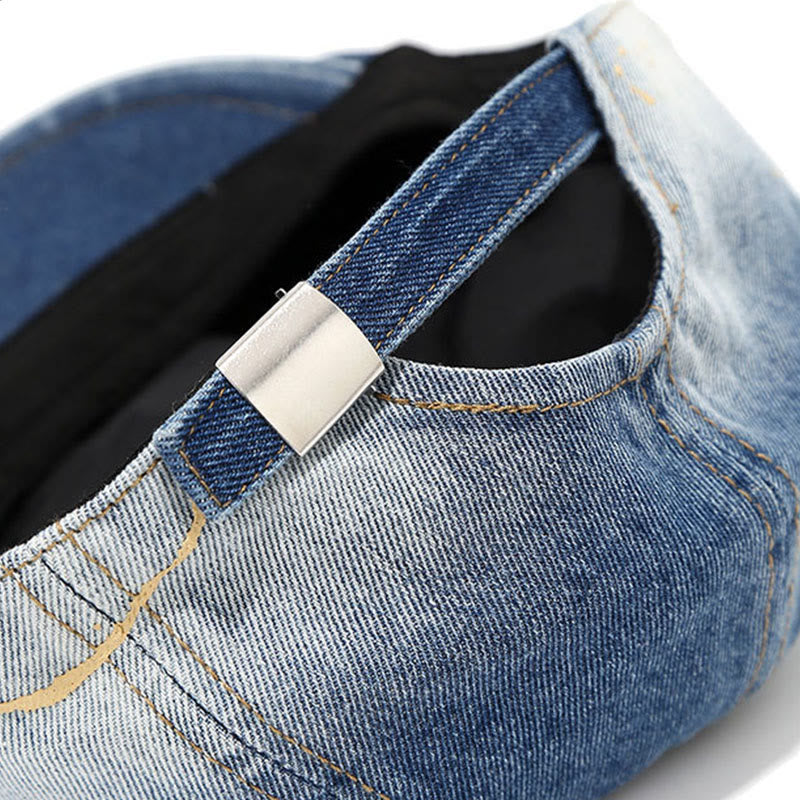 Verwaschene, farbverlaufende, abgenutzte Künstler-Denim-Baskenmütze - image 3
