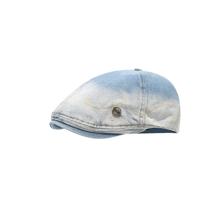 Verwaschene, farbverlaufende, abgenutzte Künstler-Denim-Baskenmütze - Hellblau - Verstellbar (21 1/4"-22 7/8") - image 5