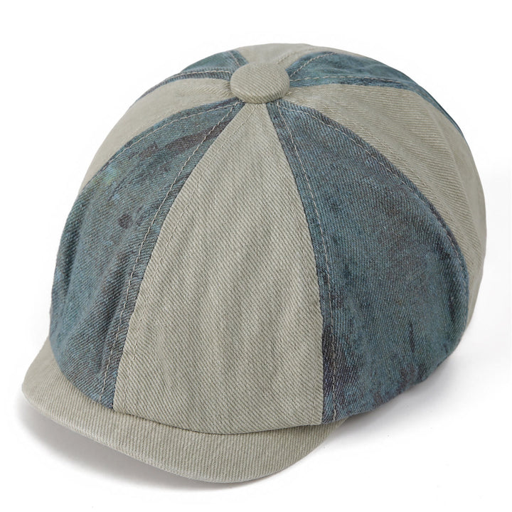 Vintage-Künstler-Baskenmütze im Batik-Patchwork-Stil - Khaki - M (22"-22 7/8") - image 6