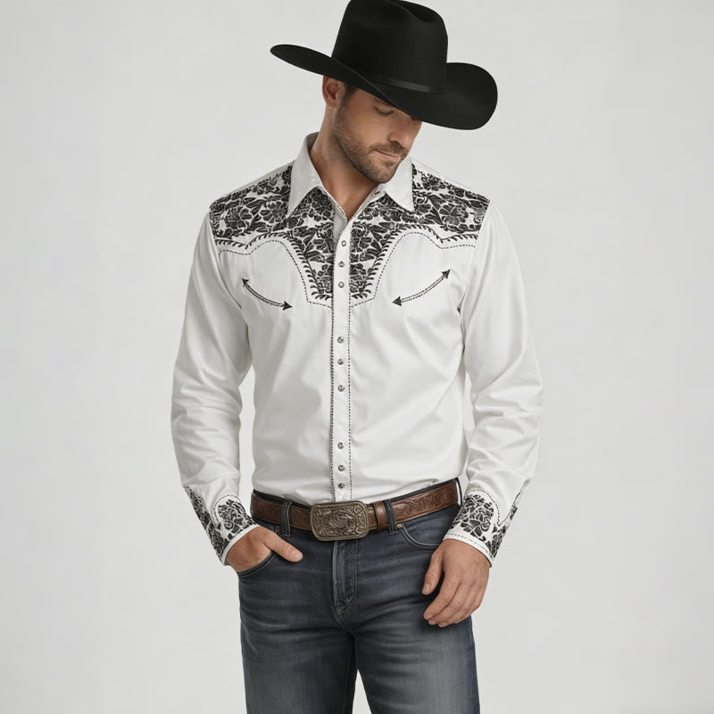 Weißes Cowboyhemd im Western-Retro-Stil mit Blumenmuster - image 1