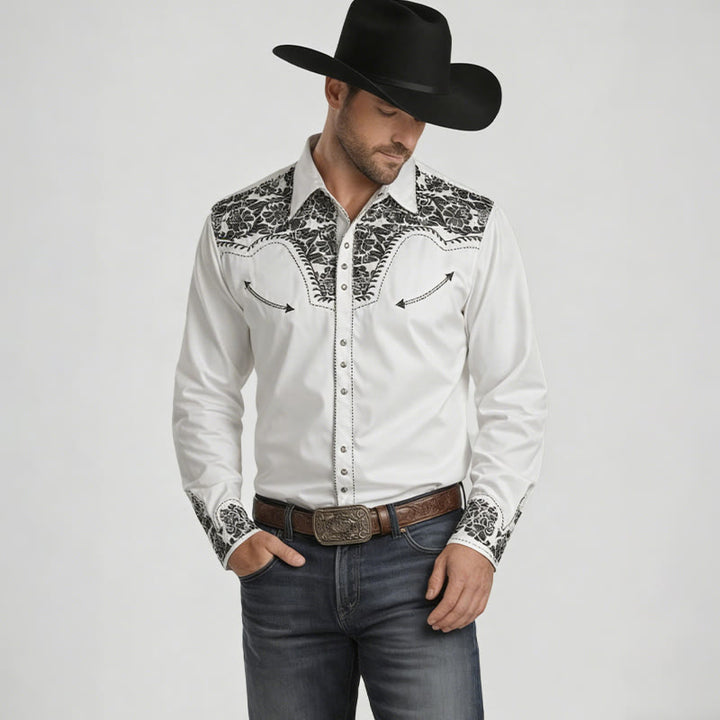 Weißes Cowboyhemd im Western-Retro-Stil mit Blumenmuster - image 1