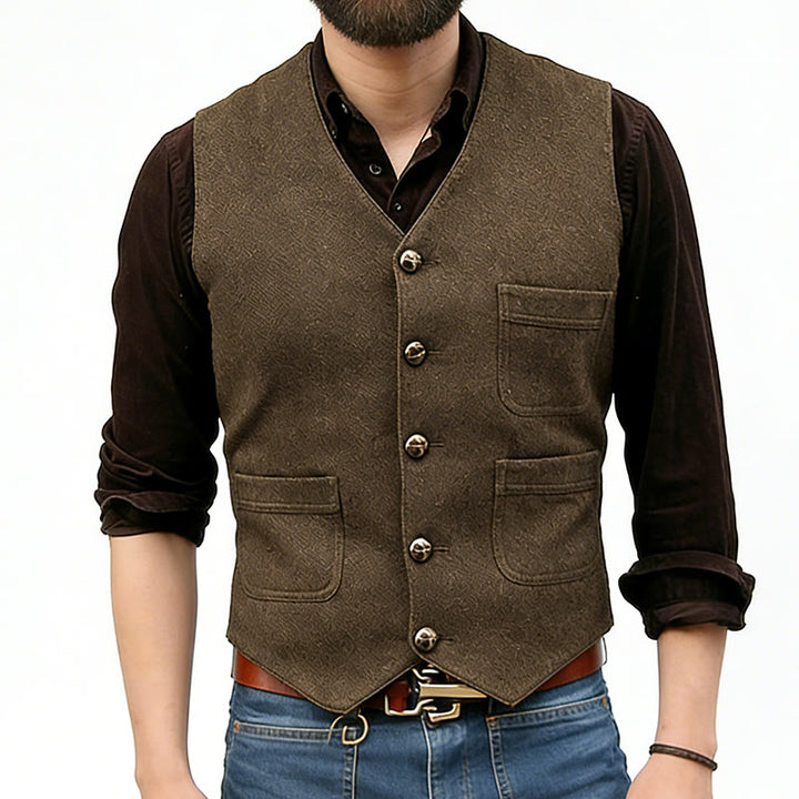 Herrenweste im Western-Stil mit Retro-Design, V-Ausschnitt und mehreren Taschen - Braun - 3XL - image 1