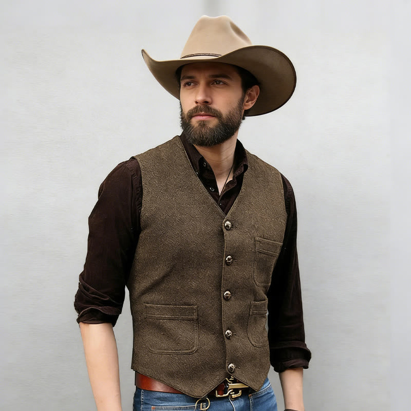 Herrenweste im Western-Stil mit Retro-Design, V-Ausschnitt und mehreren Taschen - image 2