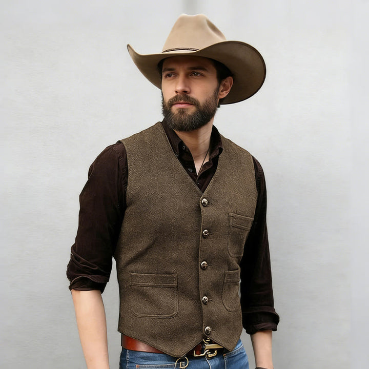 Herrenweste im Western-Stil mit Retro-Design, V-Ausschnitt und mehreren Taschen - image 2