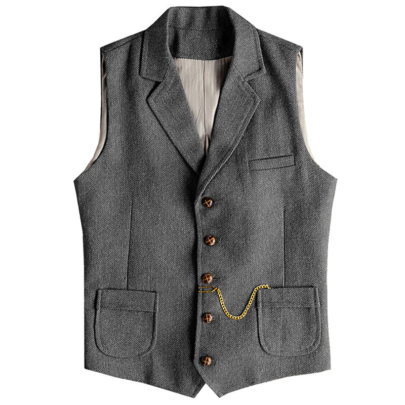 Western-Weste für Herren, einreihig, mit Fischgrätmuster und Kette - Grau - 3XL - image 3